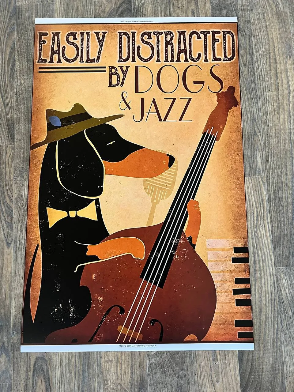 Постер «Easily Distracted by Dogs & Jazz» с таксой-контрабасистом